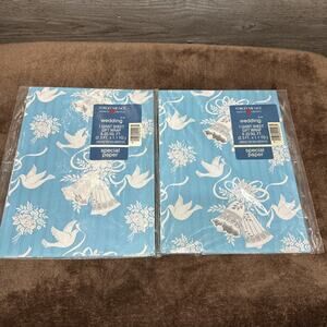 2 Packs Vtg American Greetings Wedding Gift Wrap Wrapping Paper Dove Bells NOS